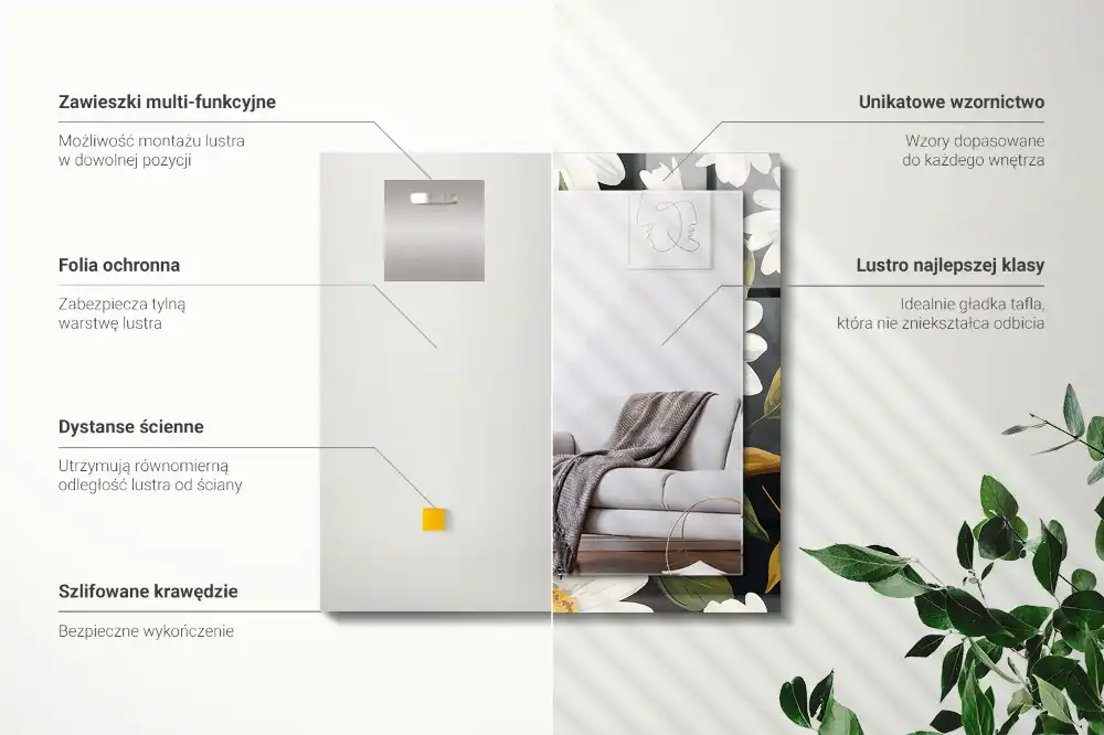 Espejo rectangular estampado Hojas de margarita blanca