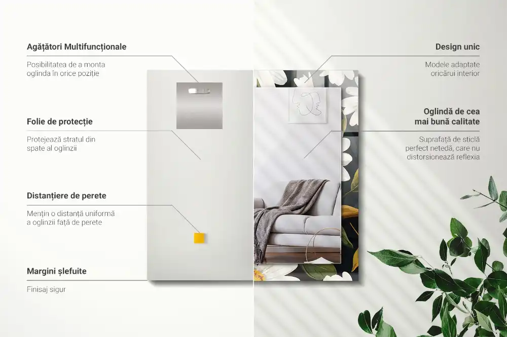 Espejo rectangular estampado Hojas de margarita blanca