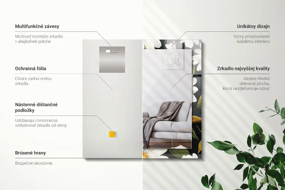 Espejo rectangular estampado Hojas de margarita blanca