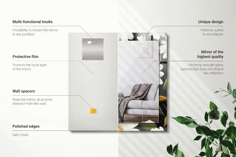 Espejo rectangular estampado Hojas de margarita blanca