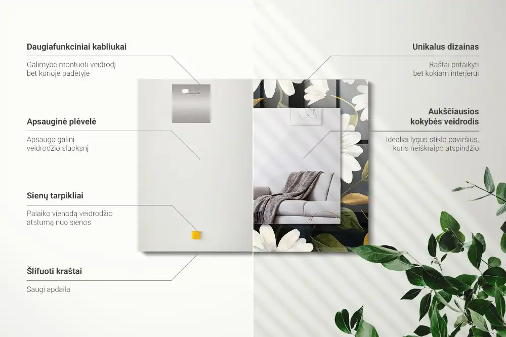 Espejo rectangular estampado Hojas de margarita blanca