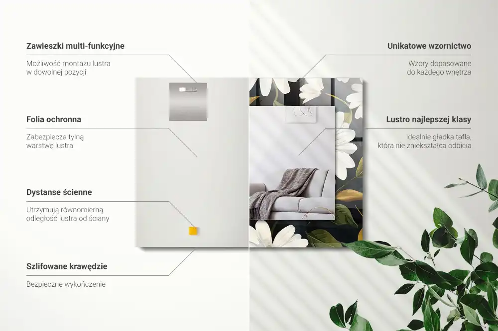 Espejo rectangular estampado Hojas de margarita blanca