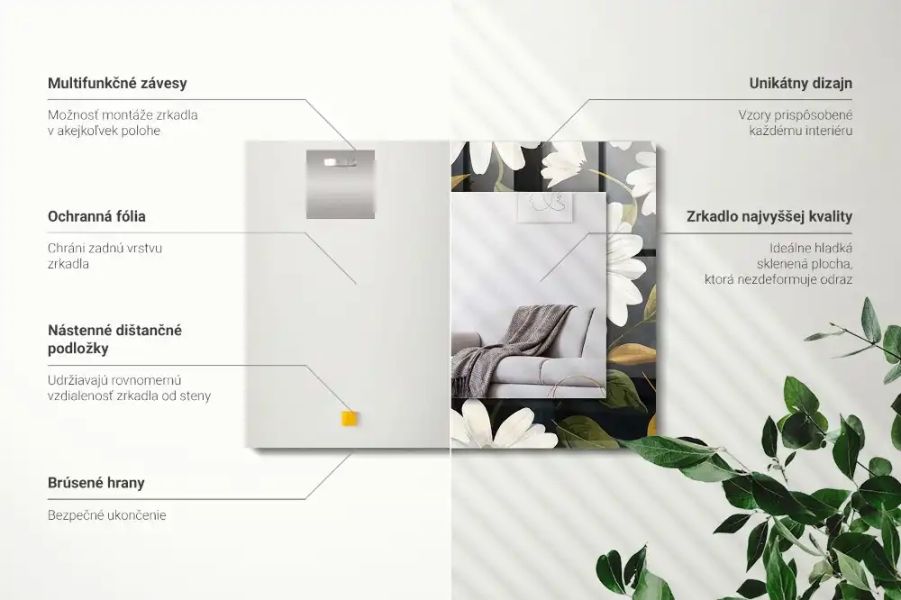 Espejo rectangular estampado Hojas de margarita blanca