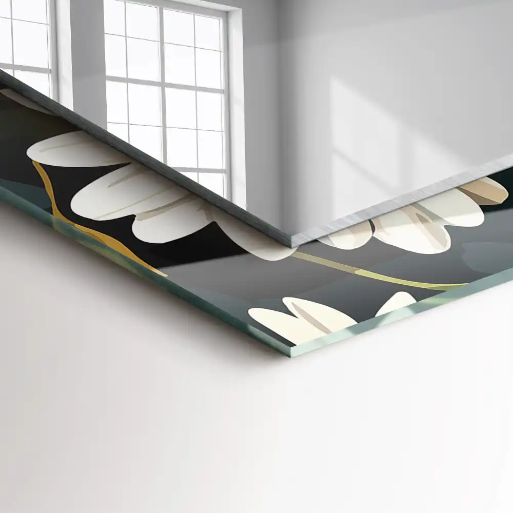 Espejo rectangular estampado Hojas de margarita blanca