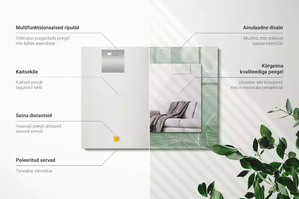 Espejo rectangular estampado hojas de ginkgo