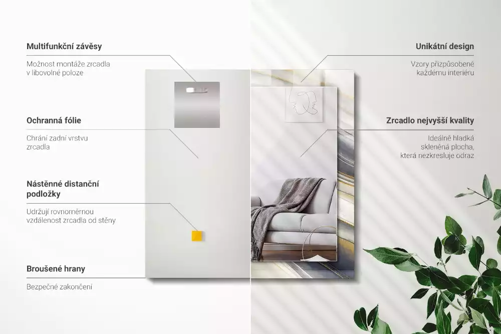 Espejo rectangular estampado Ondas de color abstractas