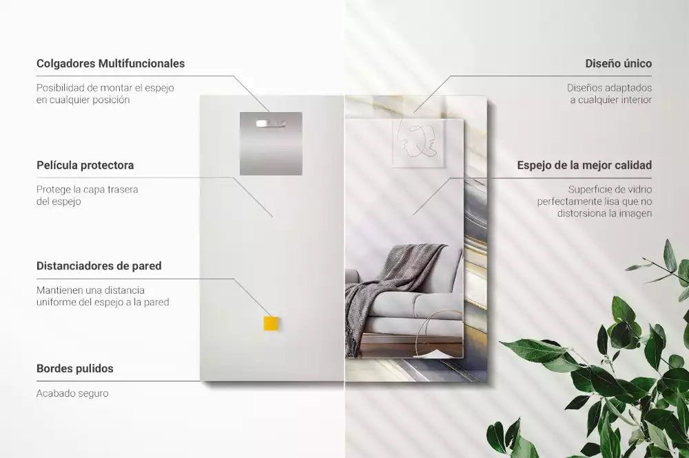 Espejo rectangular estampado Ondas de color abstractas