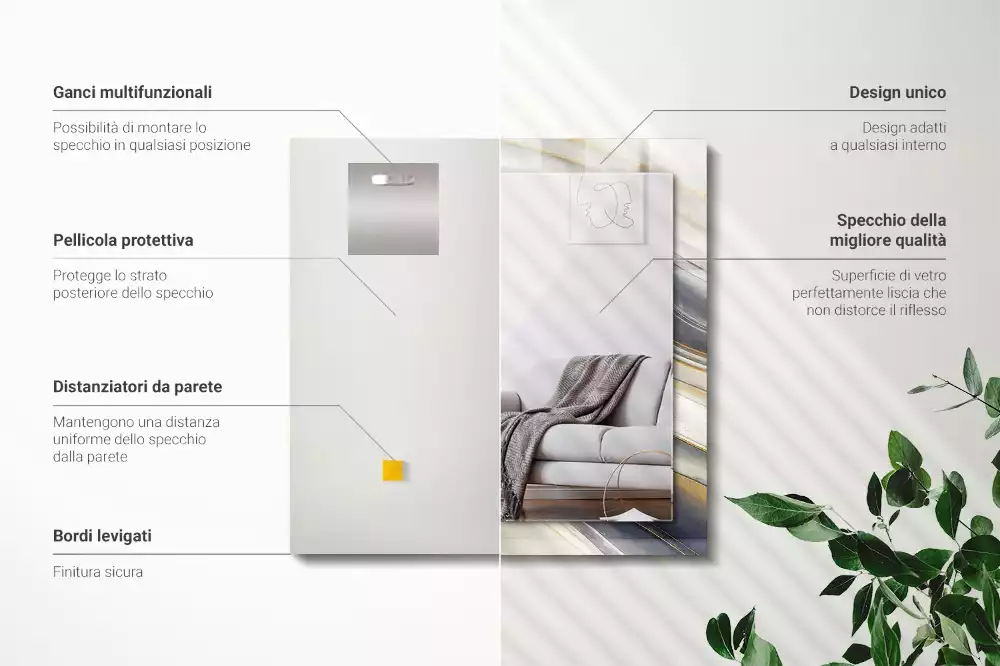 Espejo rectangular estampado Ondas de color abstractas