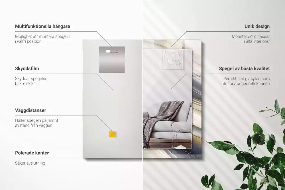 Espejo rectangular estampado Ondas de color abstractas