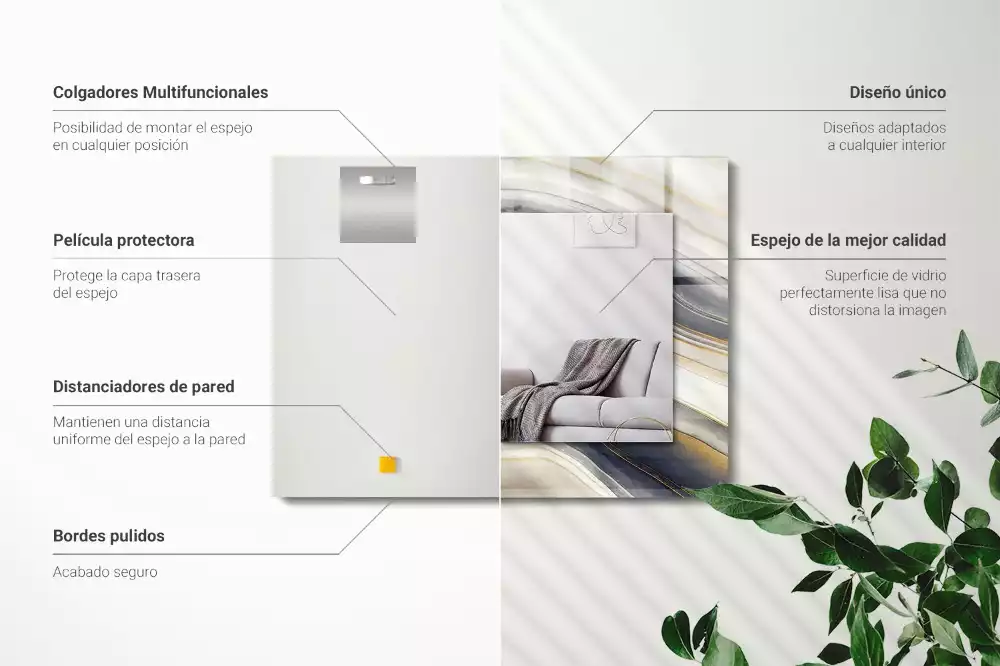 Espejo rectangular estampado Ondas de color abstractas