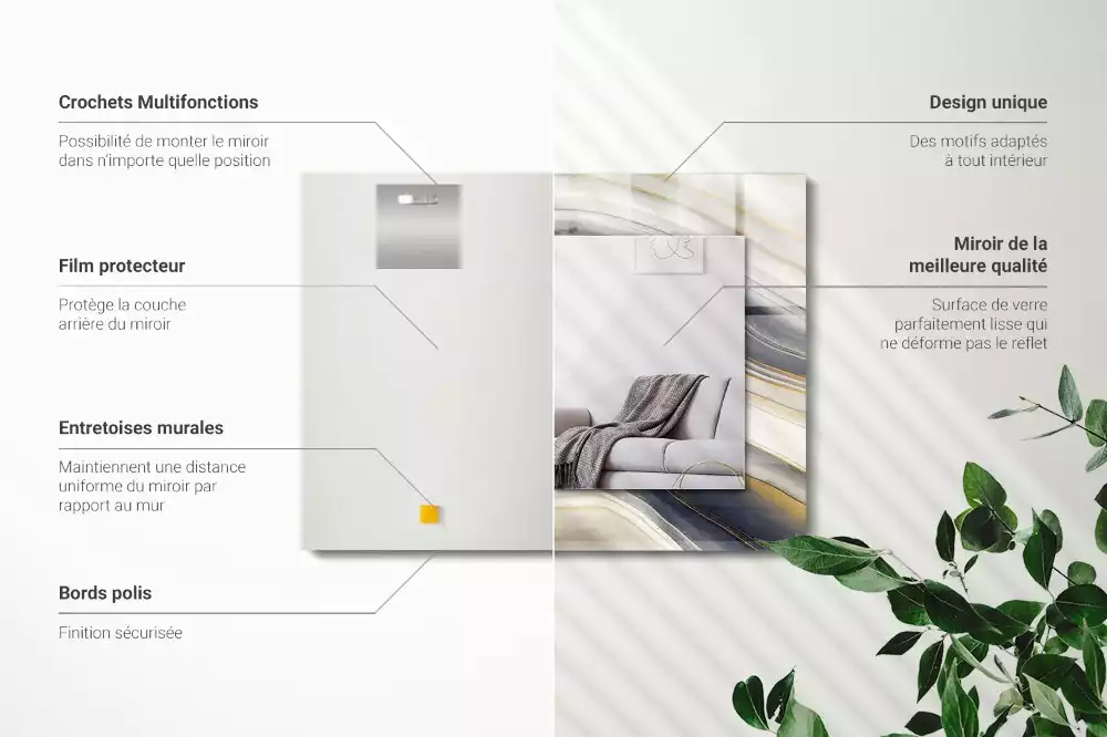 Espejo rectangular estampado Ondas de color abstractas