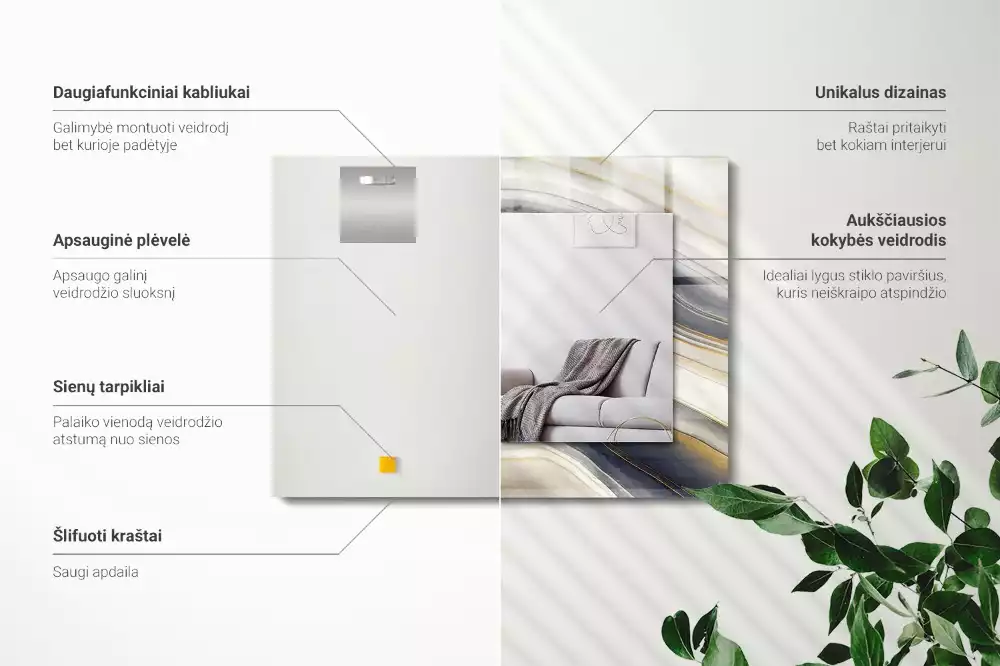 Espejo rectangular estampado Ondas de color abstractas