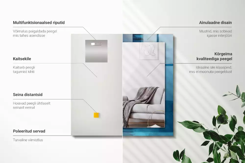 Espejo rectangular estampado Arte abstracto azul