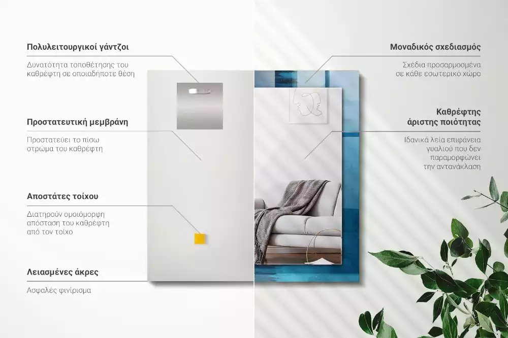 Espejo rectangular estampado Arte abstracto azul