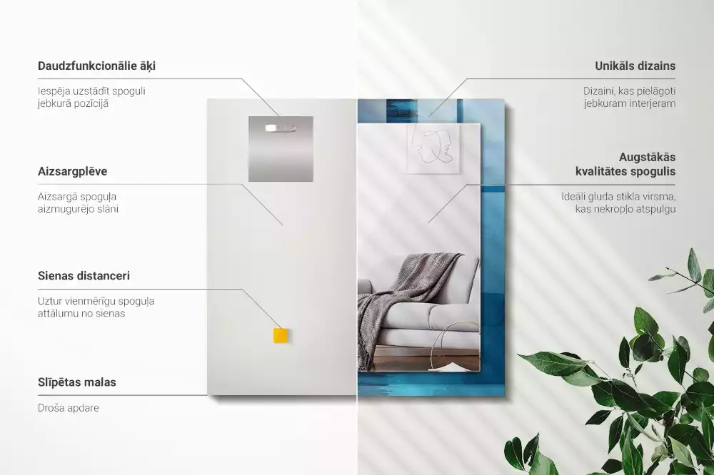 Espejo rectangular estampado Arte abstracto azul