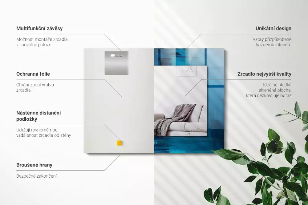 Espejo rectangular estampado Arte abstracto azul