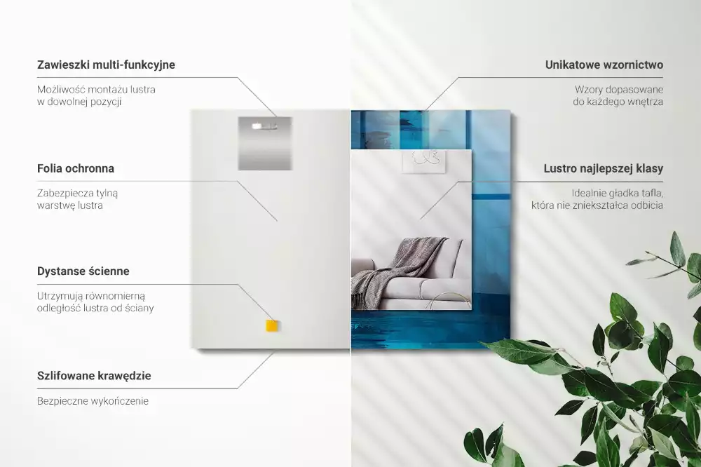 Espejo rectangular estampado Arte abstracto azul