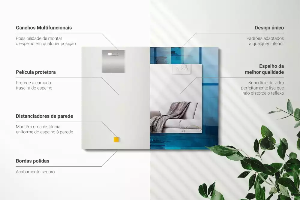 Espejo rectangular estampado Arte abstracto azul