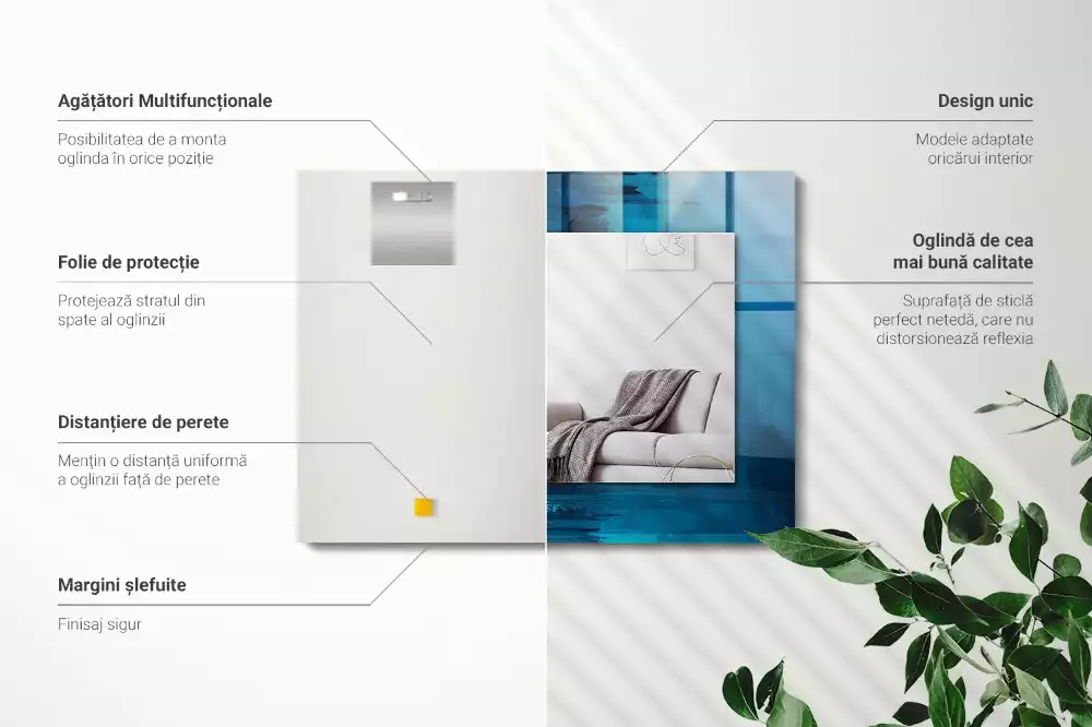 Espejo rectangular estampado Arte abstracto azul