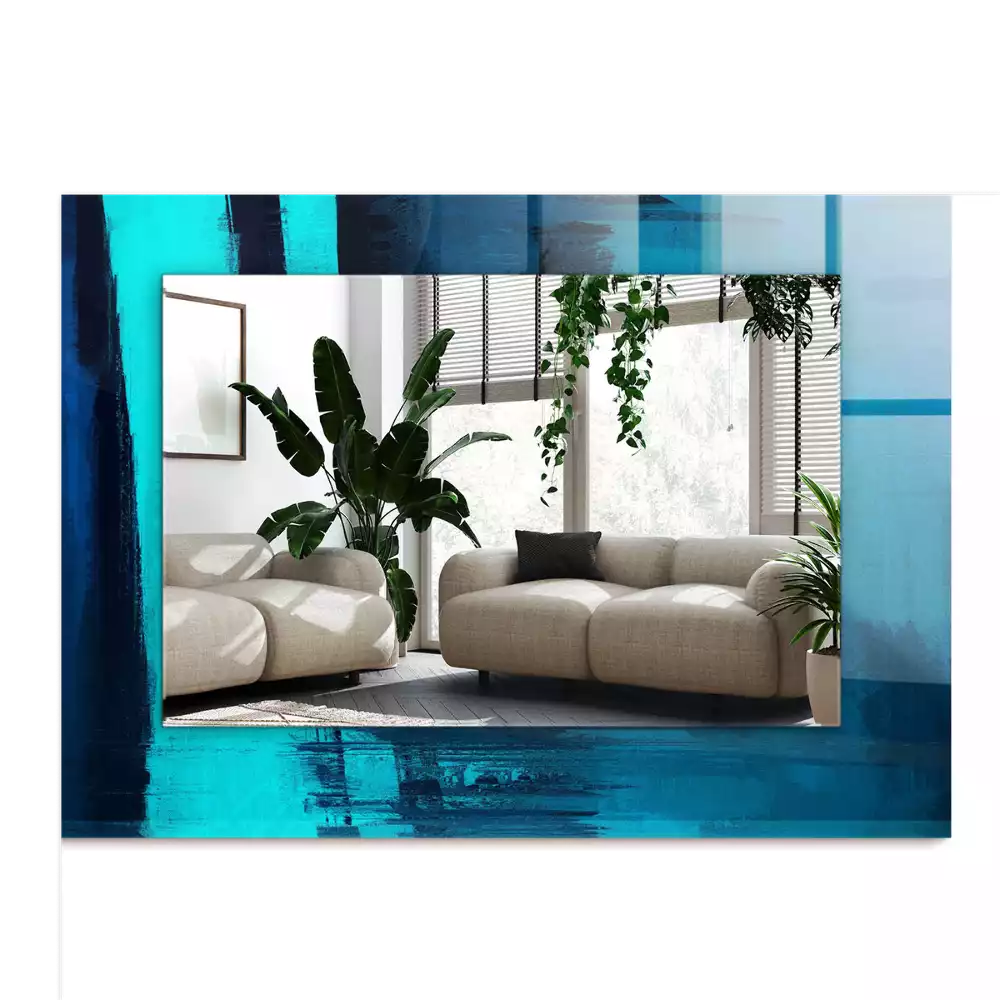 Espejo rectangular estampado Arte abstracto azul