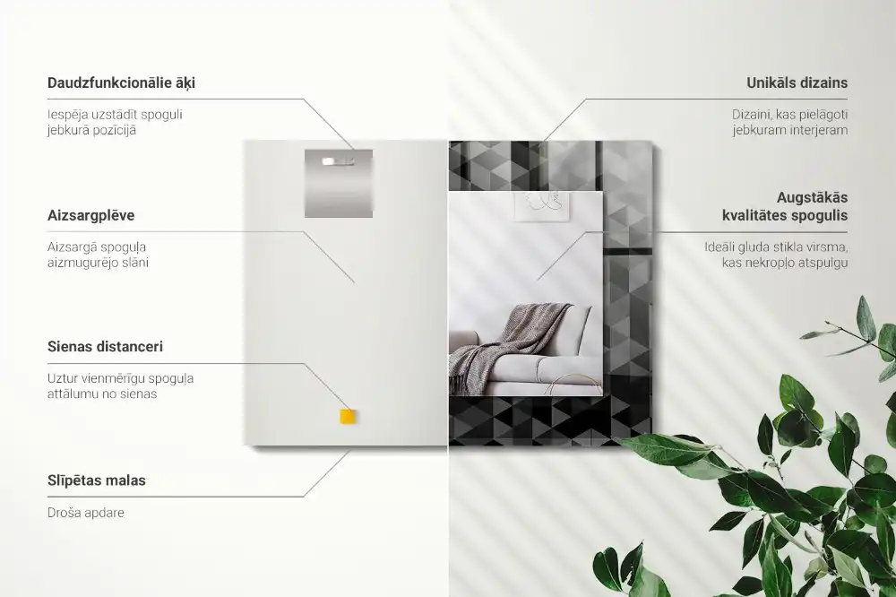 Espejo rectangular impreso Triángulos negros y grises