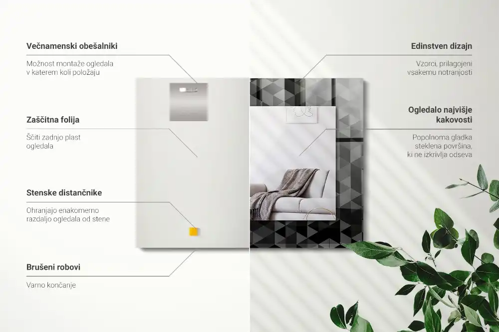 Espejo rectangular impreso Triángulos negros y grises