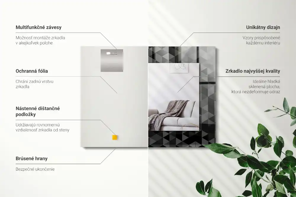 Espejo rectangular impreso Triángulos negros y grises