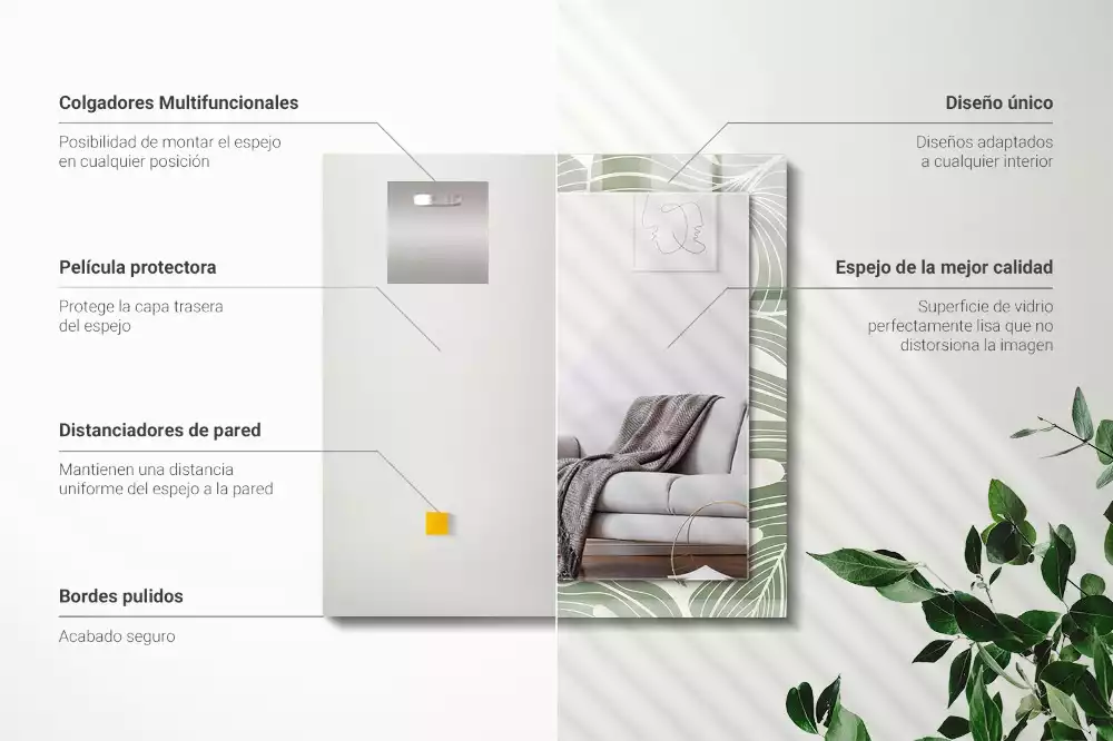 Espejo rectangular impreso Hojas de monstera