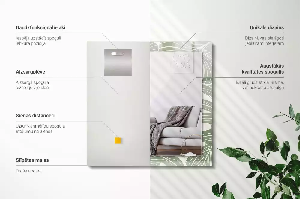 Espejo rectangular impreso Hojas de monstera