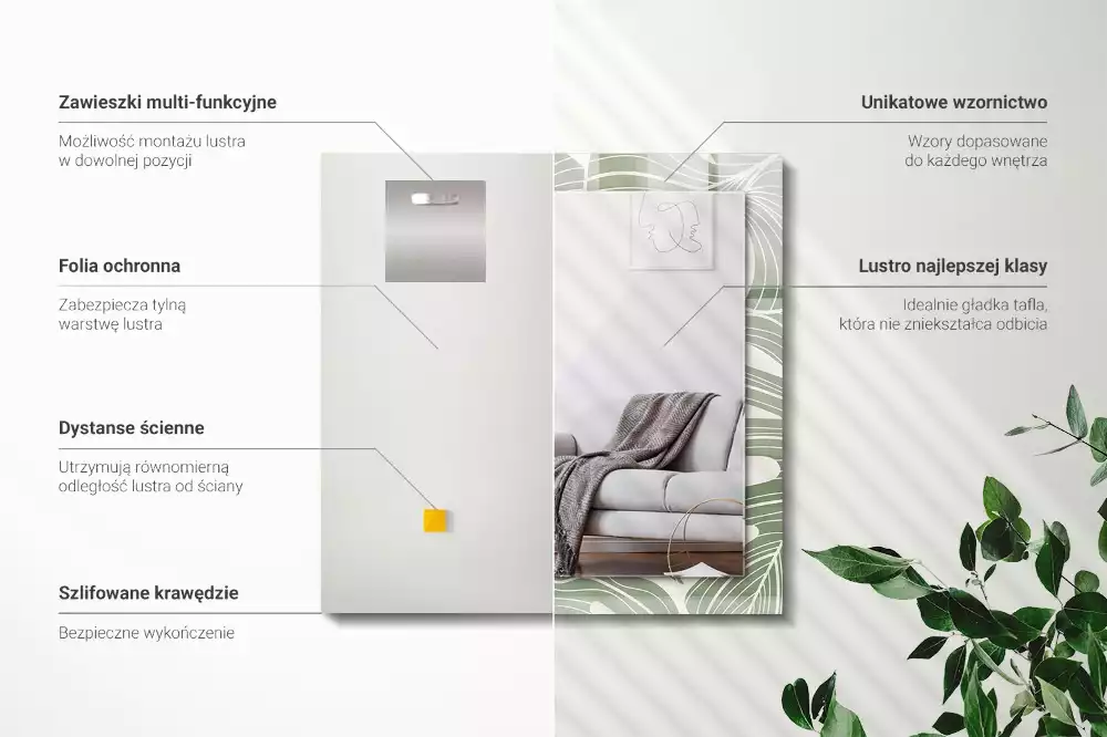 Espejo rectangular impreso Hojas de monstera