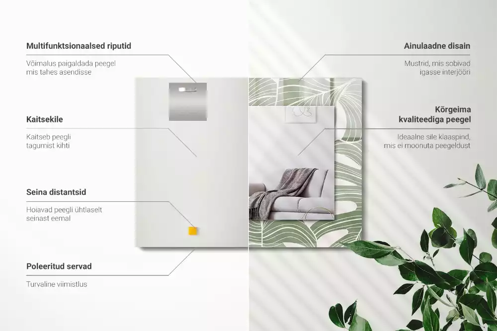 Espejo rectangular impreso Hojas de monstera