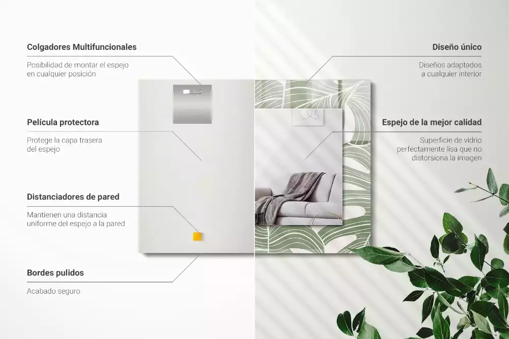 Espejo rectangular impreso Hojas de monstera