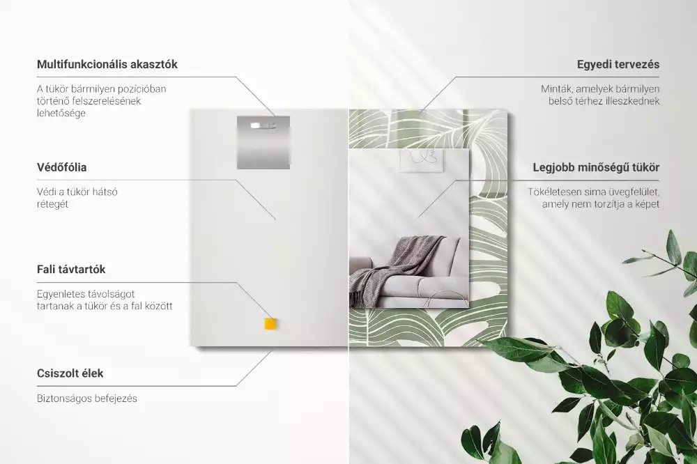 Espejo rectangular impreso Hojas de monstera