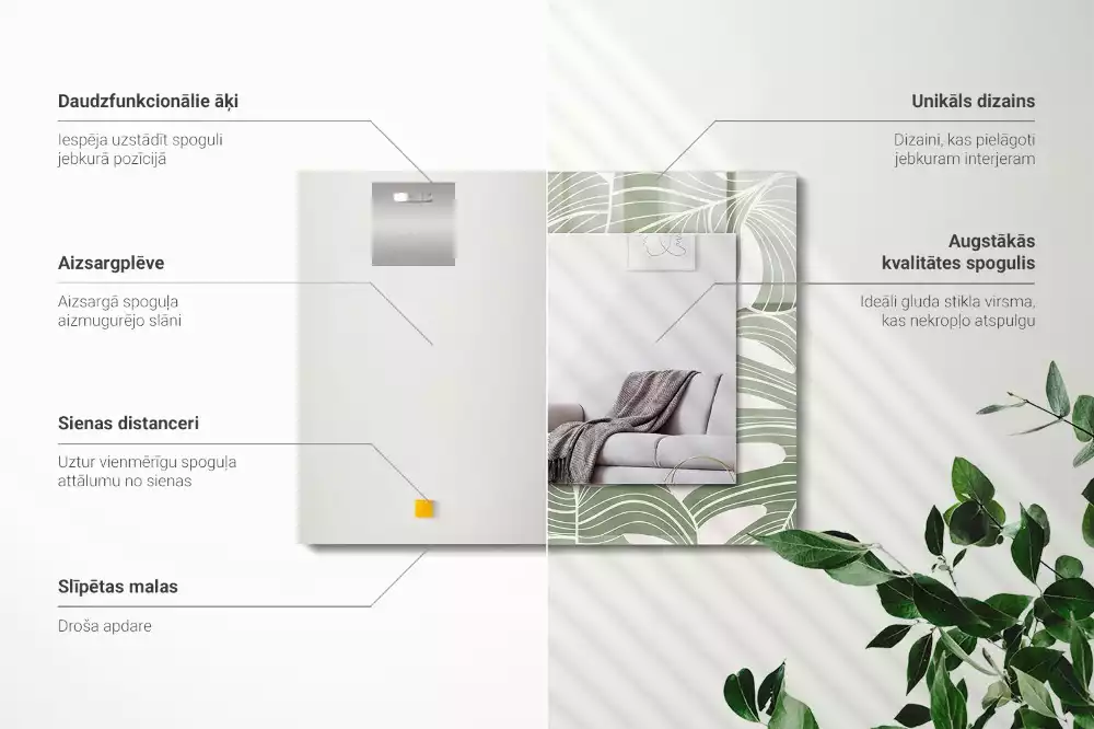 Espejo rectangular impreso Hojas de monstera