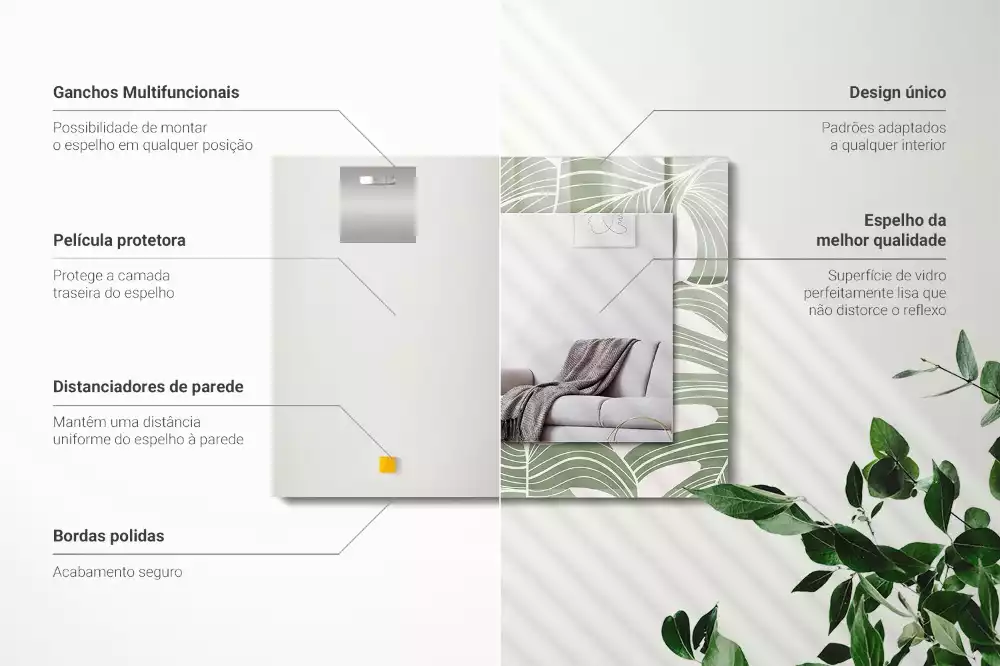 Espejo rectangular impreso Hojas de monstera