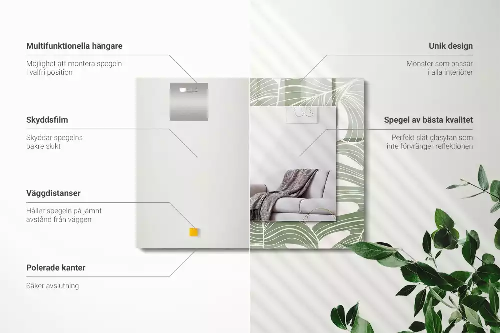 Espejo rectangular impreso Hojas de monstera