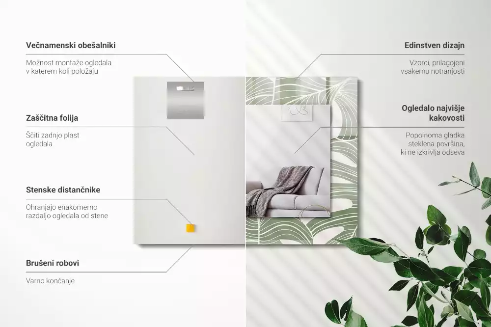 Espejo rectangular impreso Hojas de monstera