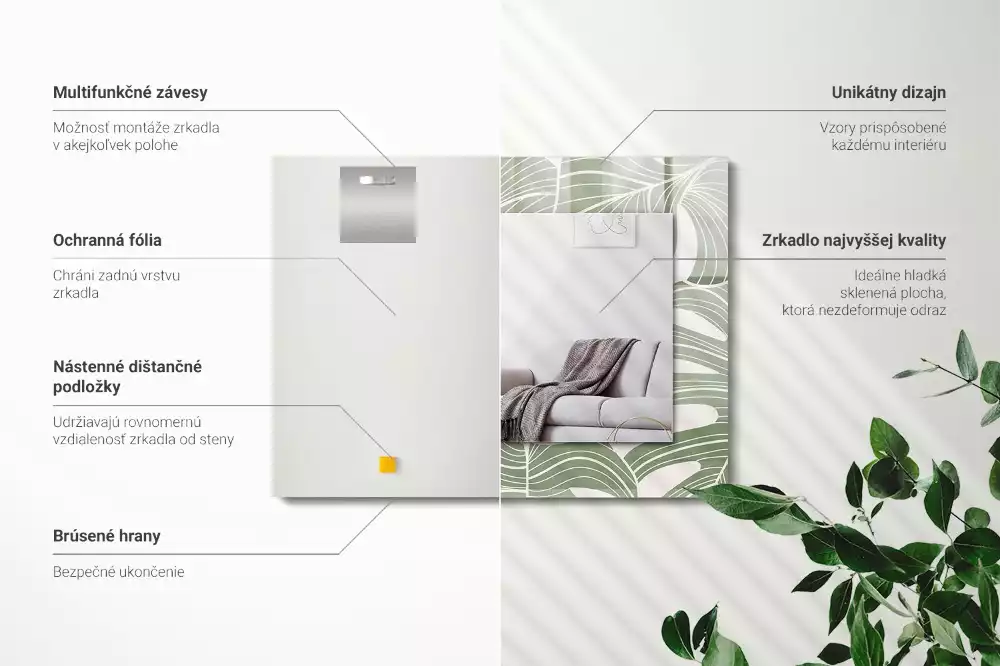 Espejo rectangular impreso Hojas de monstera