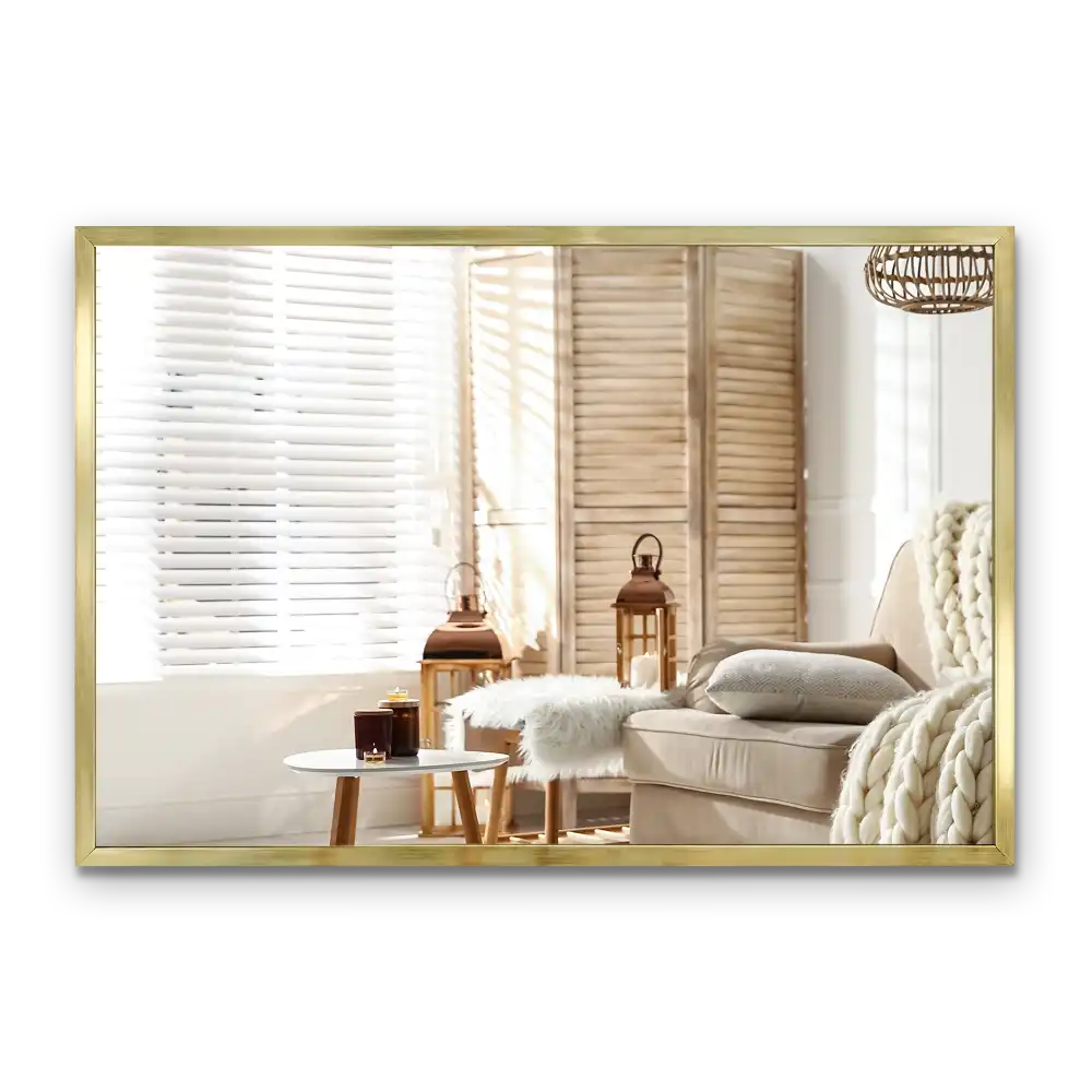 Espejo rectangular con marco dorado para colgar
