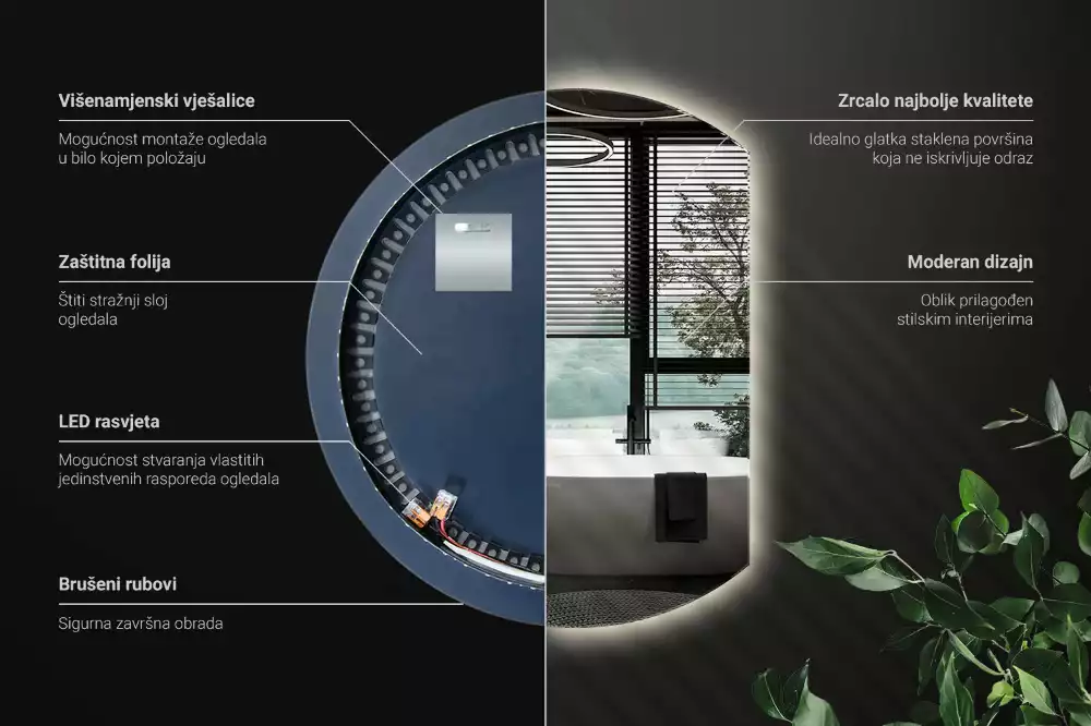 Espejo circulo cortado eficaz con LED