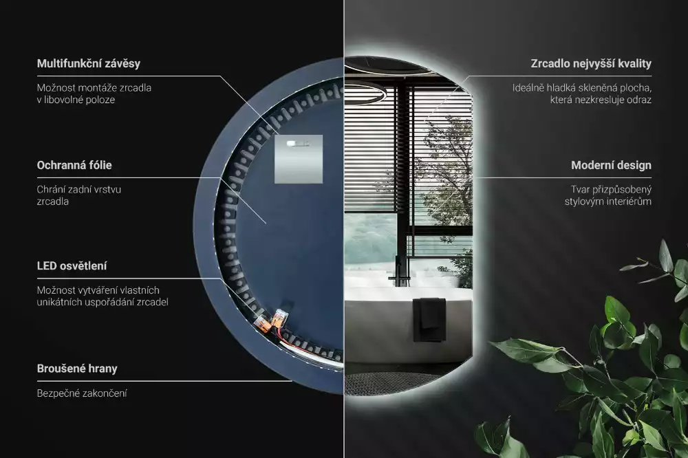 Espejo circulo cortado eficaz con LED