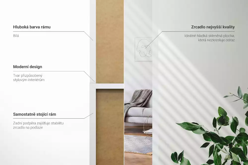 Espejo de pie en marco blanco