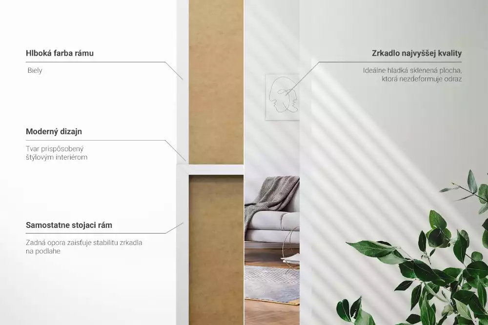 Espejo de pie en marco blanco