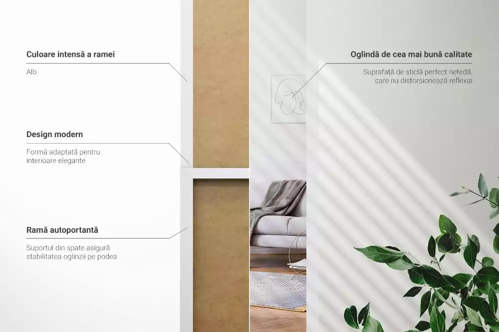 Espejo de pie en marco blanco