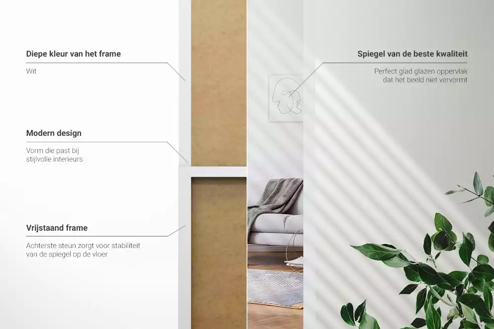 Espejo de pie en marco blanco