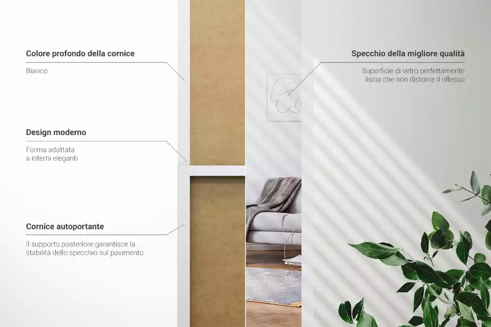 Espejo de pie en marco blanco