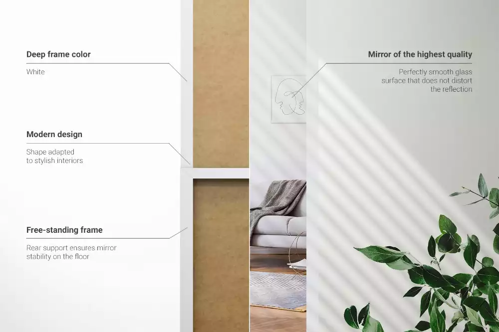 Espejo de pie en marco blanco