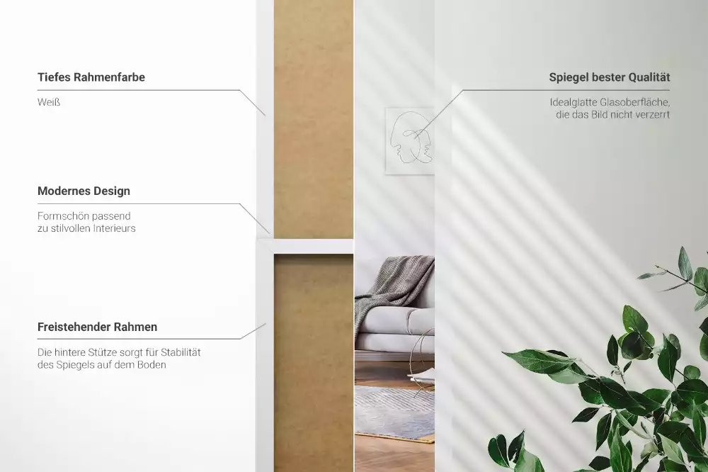 Espejo de pie en marco blanco