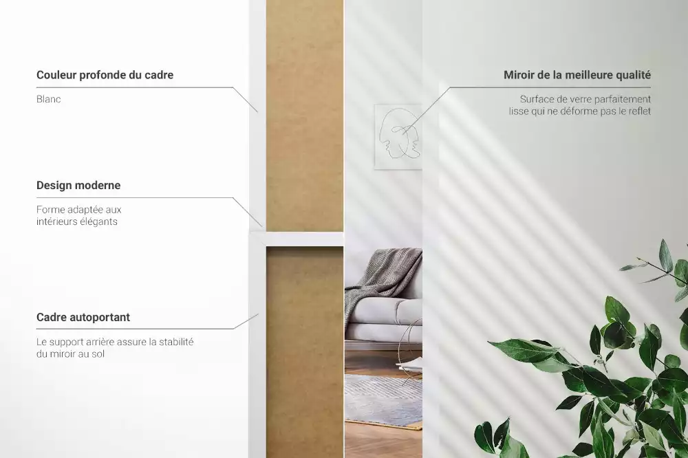 Espejo de pie en marco blanco