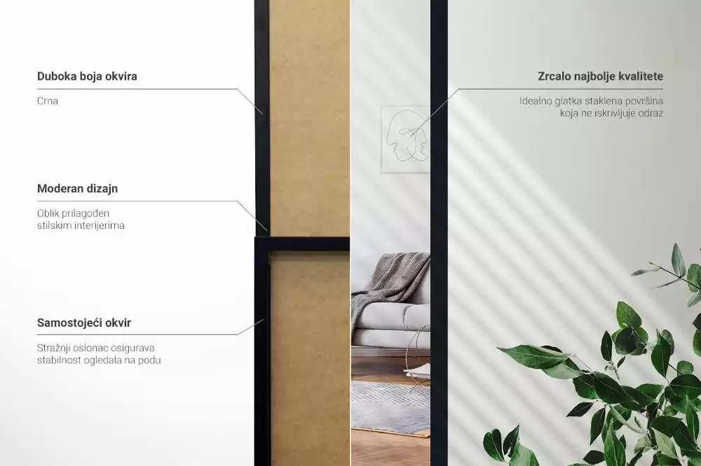 Espejo de pie en marco negro